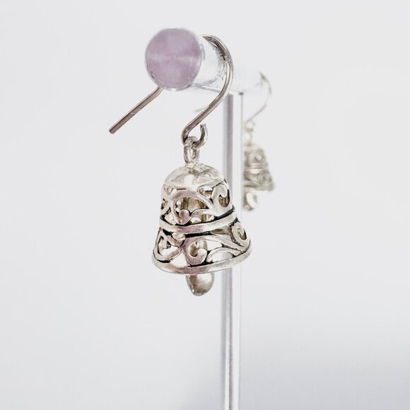 VTG Sterling Silver 925 Scroll Design Bell Dangle Earrings Size 0.75" Length - Picture 2 of 9